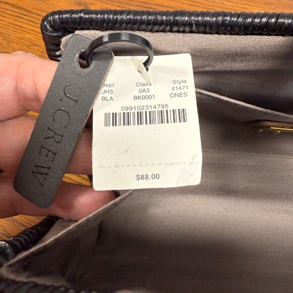 J.Crew Rattan Leather Trim Turn Lock Clutch Handbag Purse Black Straw Bag - Picture 6 of 6